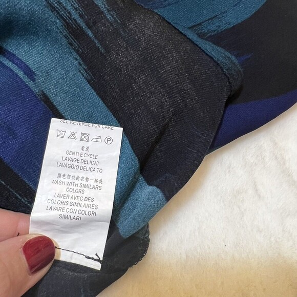FRNCH Womens Top Semi-Sheer Blue Teal Black Sz L - Picture 7 of 10
